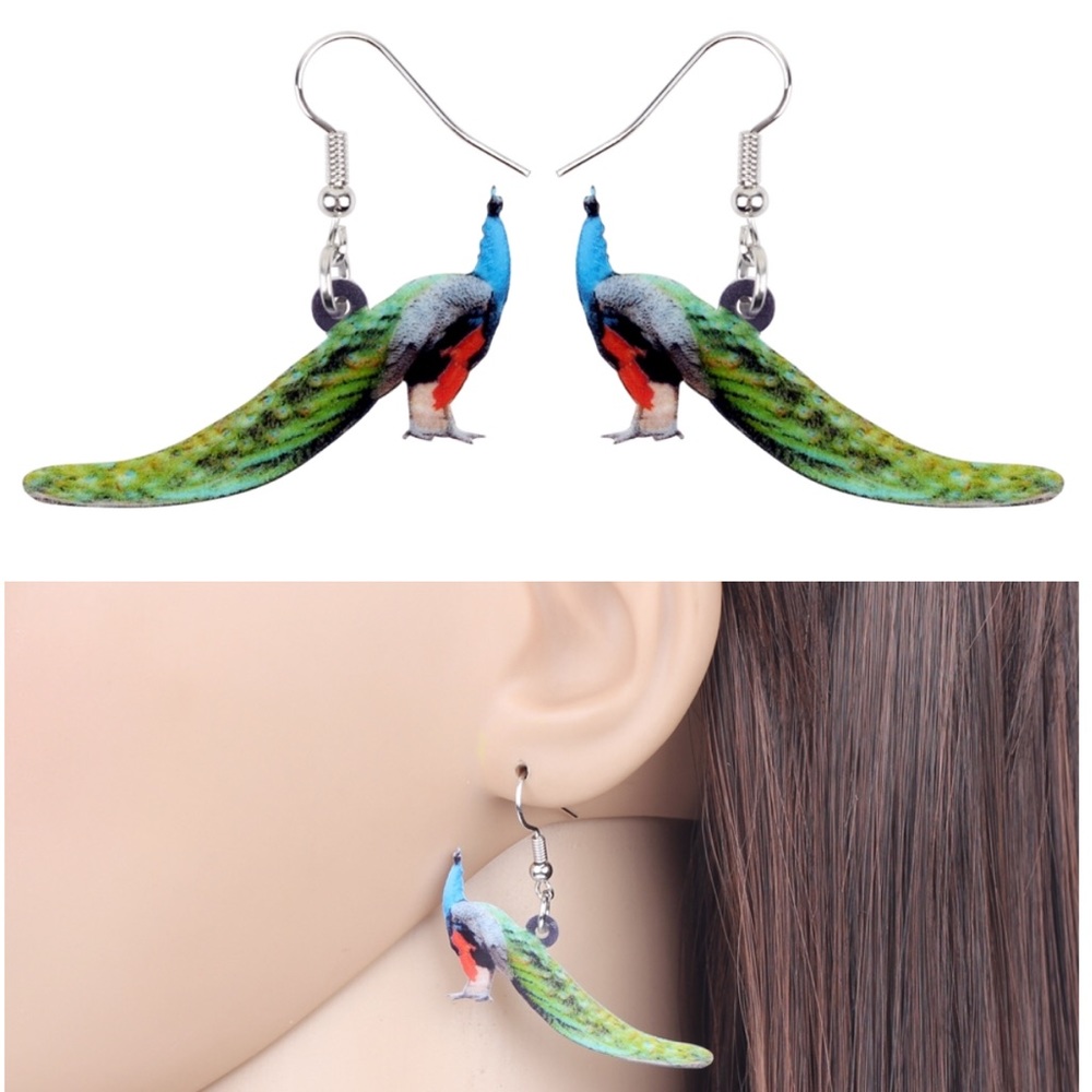 Peacock Acrylic Earrings - Picture 3 of 6